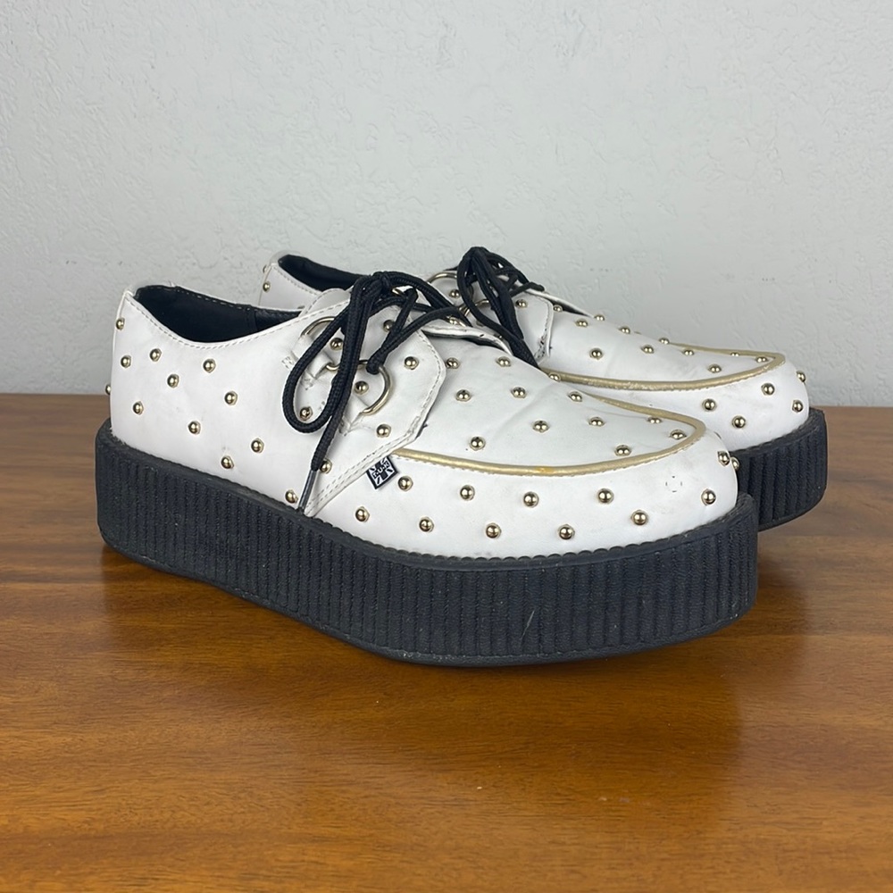 White leather with gold studs T.U.K. creepers